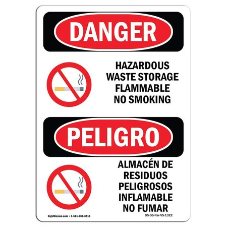 SIGNMISSION Safety Sign, OSHA, 18" Height, Aluminum, Hazardous Waste Storage No Smoking Spanish OS-DS-A-1218-VS-1322